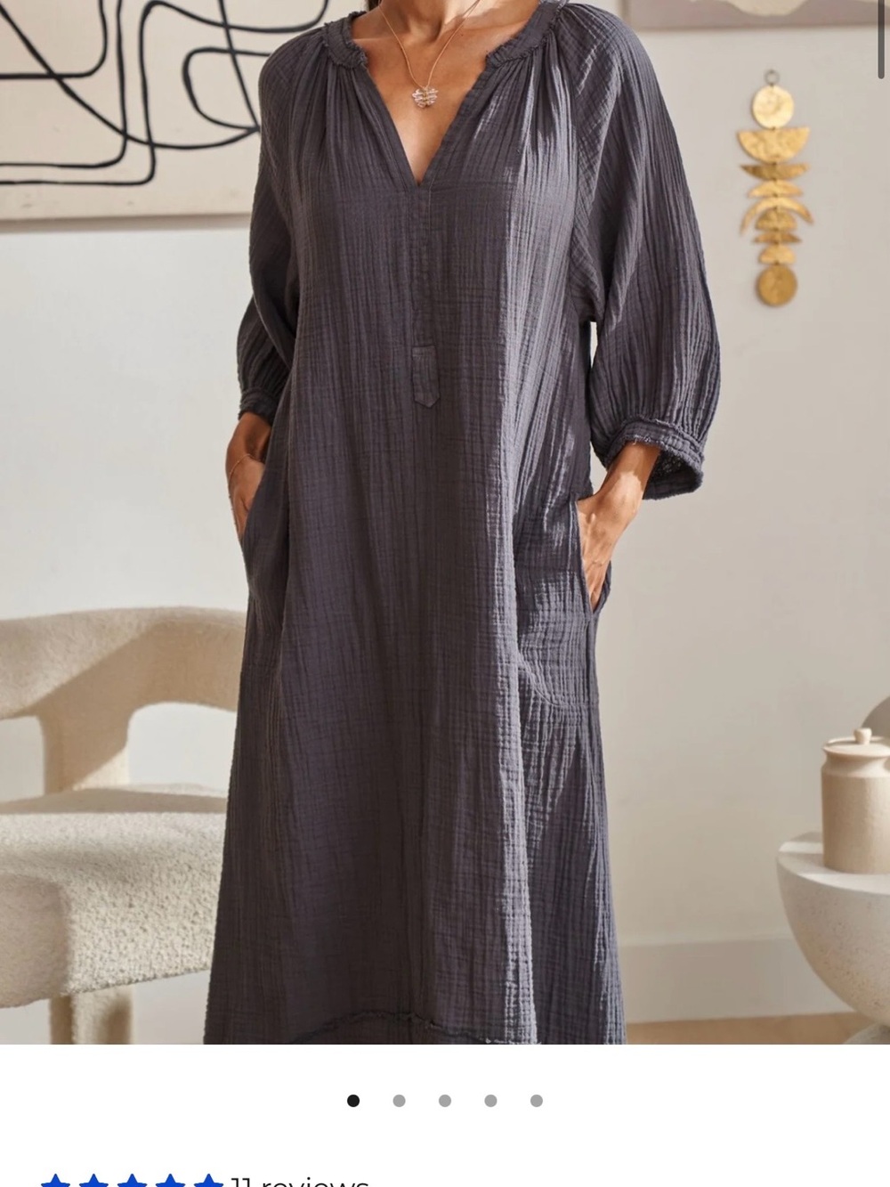 Ocean+Main Charcoal Gauze Dress With Pockets S/M
